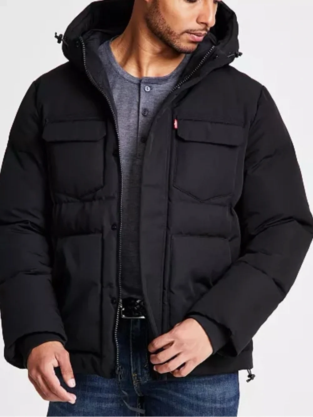 Levi's Men's Black Hooded Puffer Jacket